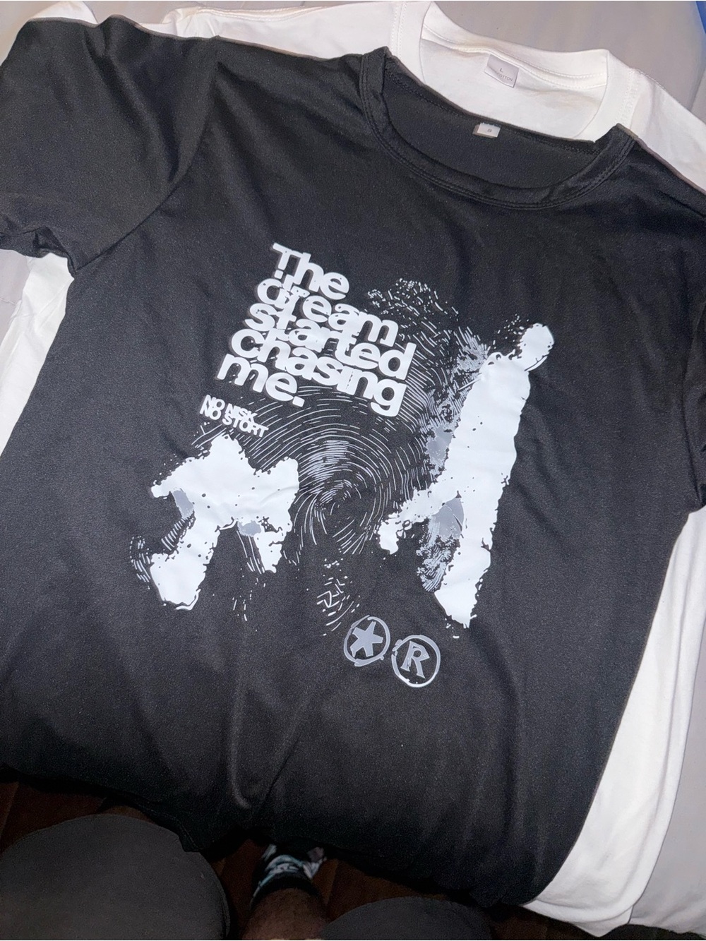 Graphic Black Tee with White Print - 'The Dream Started Chasing Me'